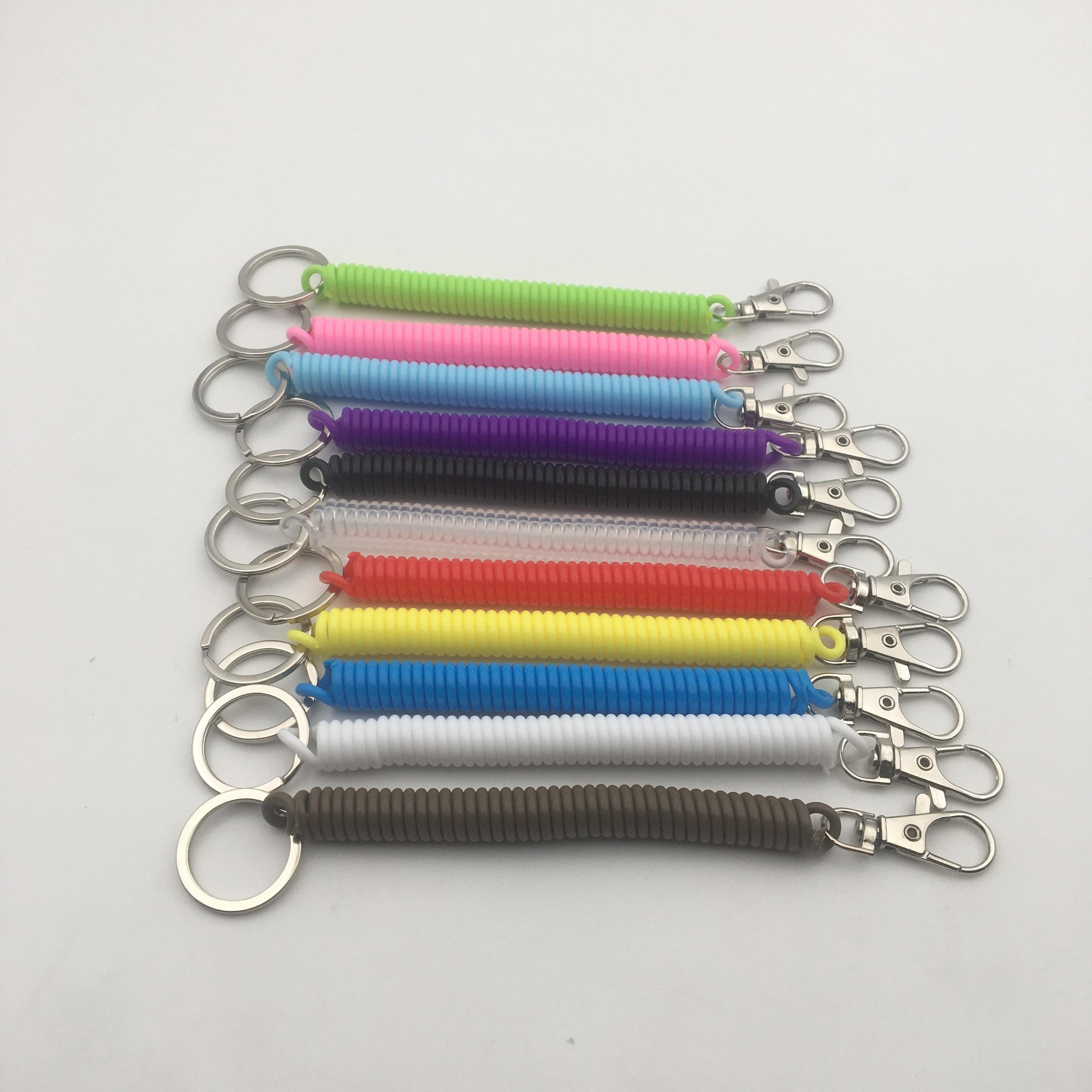 Shuokecrafts Latest Design EVA Plastic Retractable Anti-Loss Telephone Rope Spring Cord Snap Hook Keychain with 25mm Flat Keyring