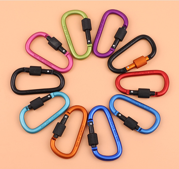 Shuokecrafts 8cm Matte Finish D-Ring Lock Key Camping Hiking Keychain Aluminum Alloy Carabiner with Laser Logo