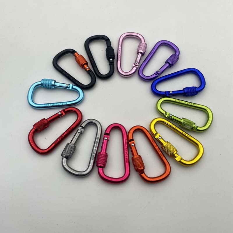 Shuokecrafts Lightweight D Shaped Aluminum Alloy Plain Finish Key Chain 6# CLIP Hooks Spring Carabiner with Screw Lock