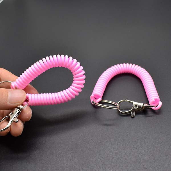 Shuokecrafts Latest Design EVA Plastic Retractable Anti-Loss Telephone Rope Spring Cord Snap Hook Keychain with 25mm Round Keyring