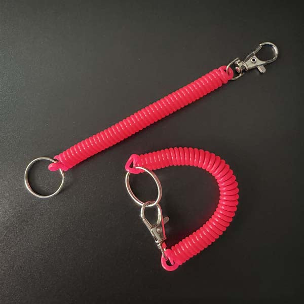 Shuokecrafts Latest Design EVA Plastic Retractable Anti-Loss Telephone Rope Spring Cord Snap Hook Keychain with 25mm Round Keyring