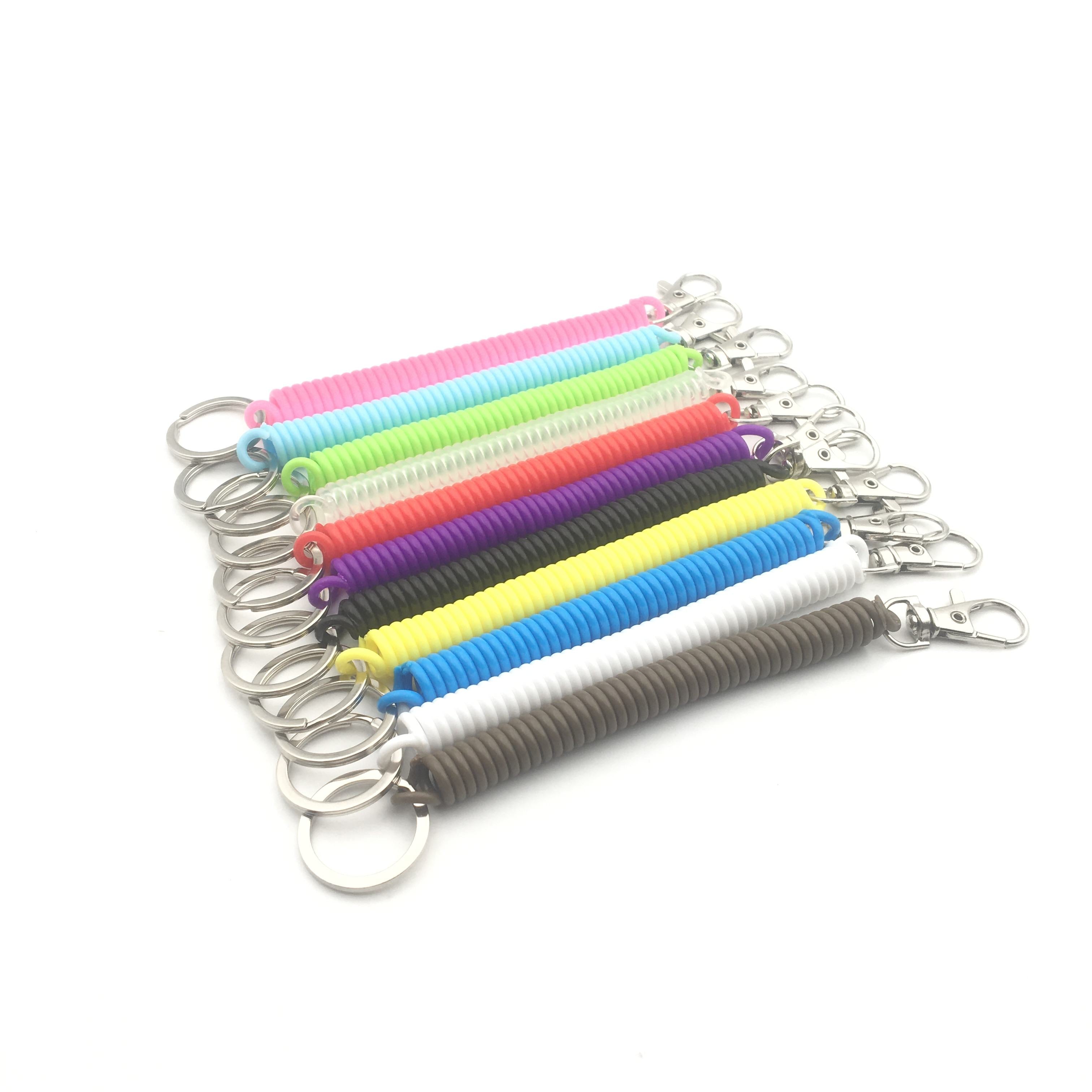Shuokecrafts Latest Design EVA Plastic Retractable Anti-Loss Telephone Rope Spring Cord Snap Hook Keychain with 25mm Flat Keyring