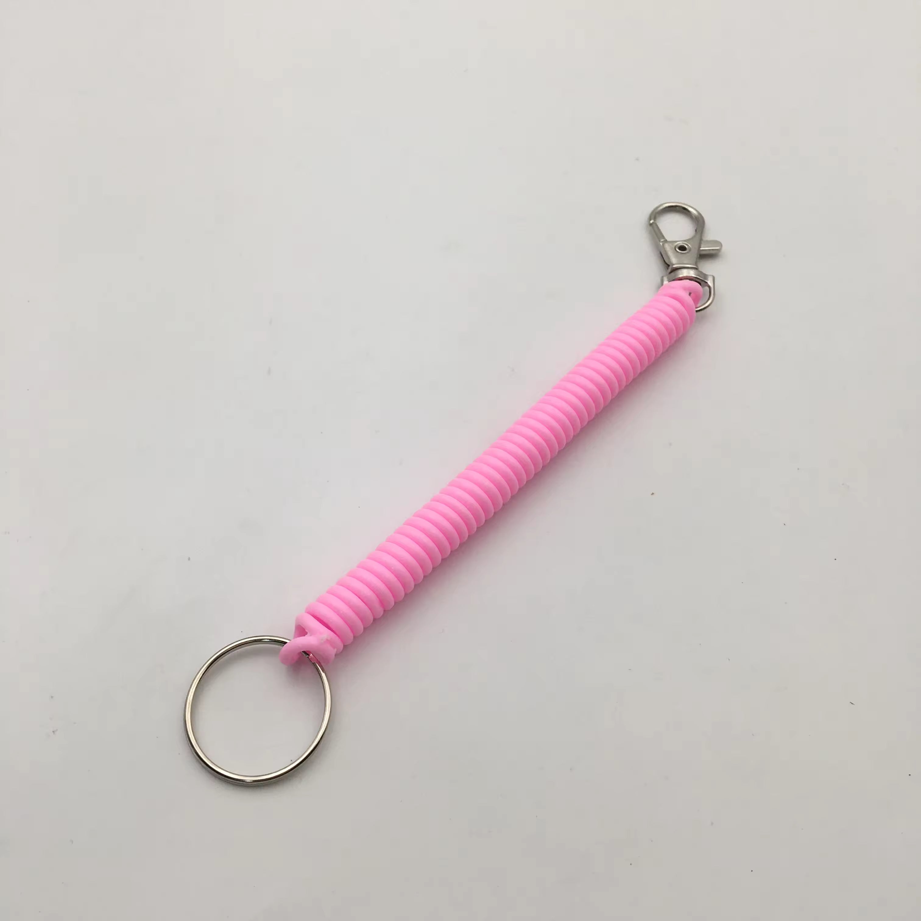 Shuokecrafts Latest Design EVA Plastic Retractable Anti-Loss Telephone Rope Spring Cord Snap Hook Keychain with 25mm Round Keyring
