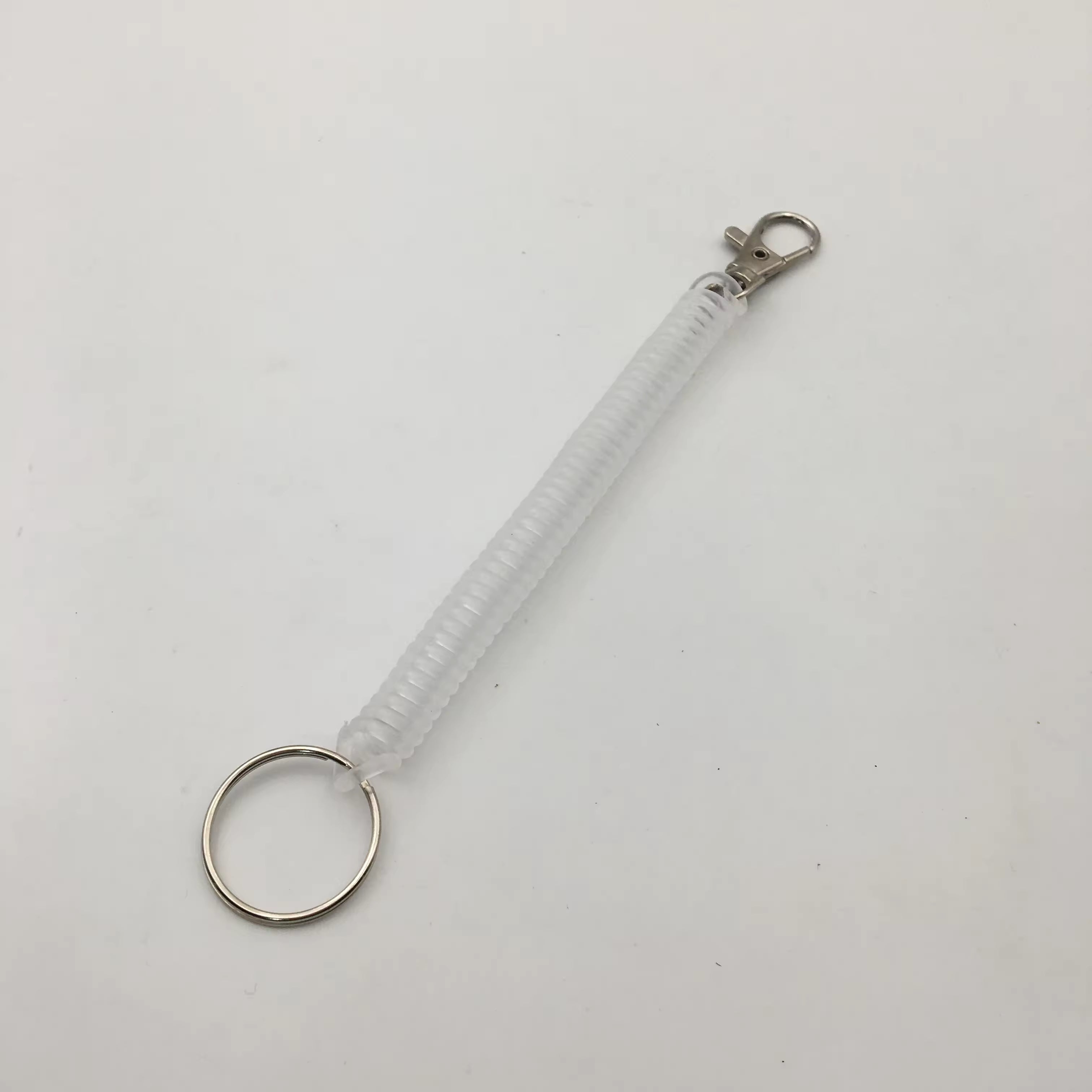 Shuokecrafts Latest Design EVA Plastic Retractable Anti-Loss Telephone Rope Spring Cord Snap Hook Keychain with 25mm Round Keyring