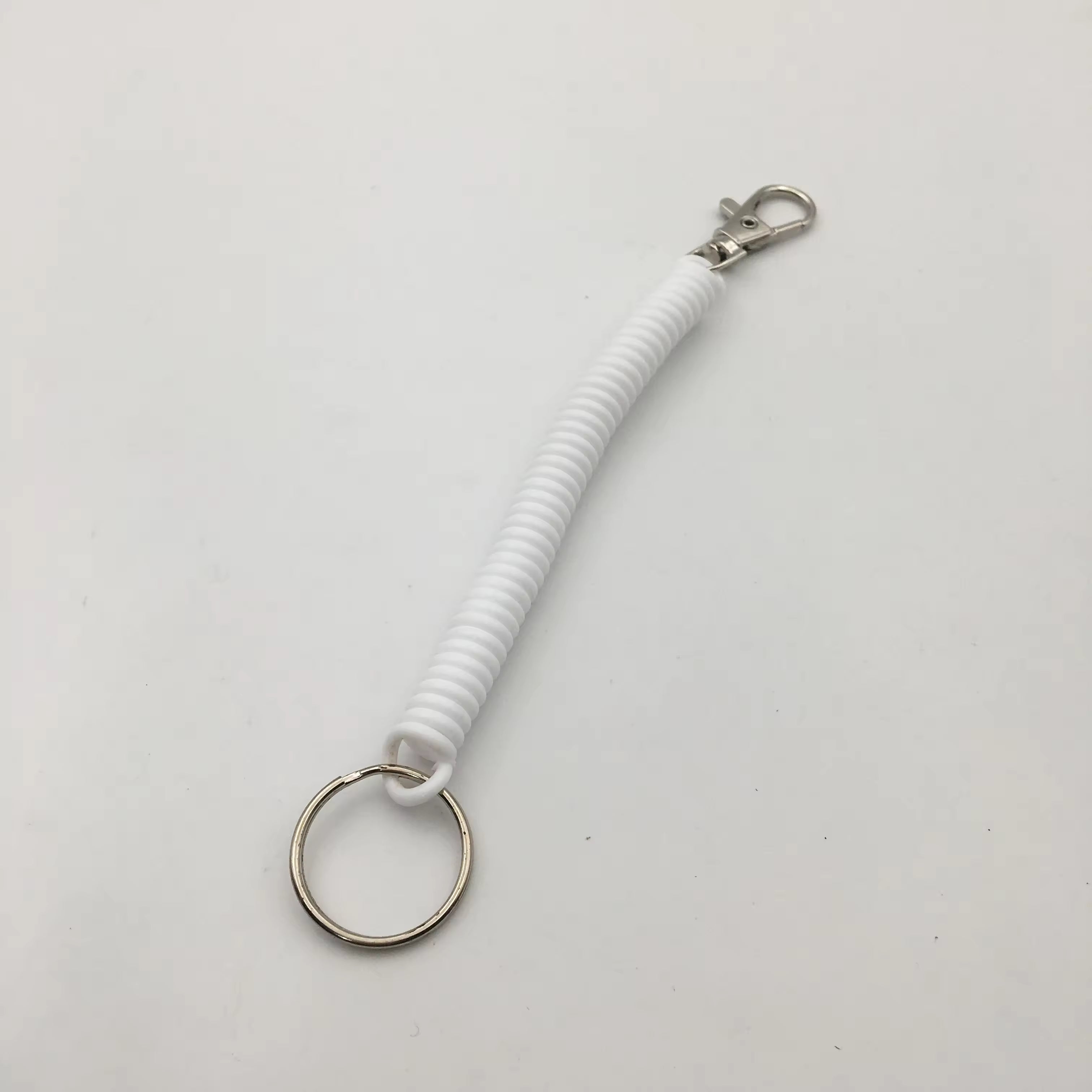 Shuokecrafts Latest Design EVA Plastic Retractable Anti-Loss Telephone Rope Spring Cord Snap Hook Keychain with 25mm Round Keyring