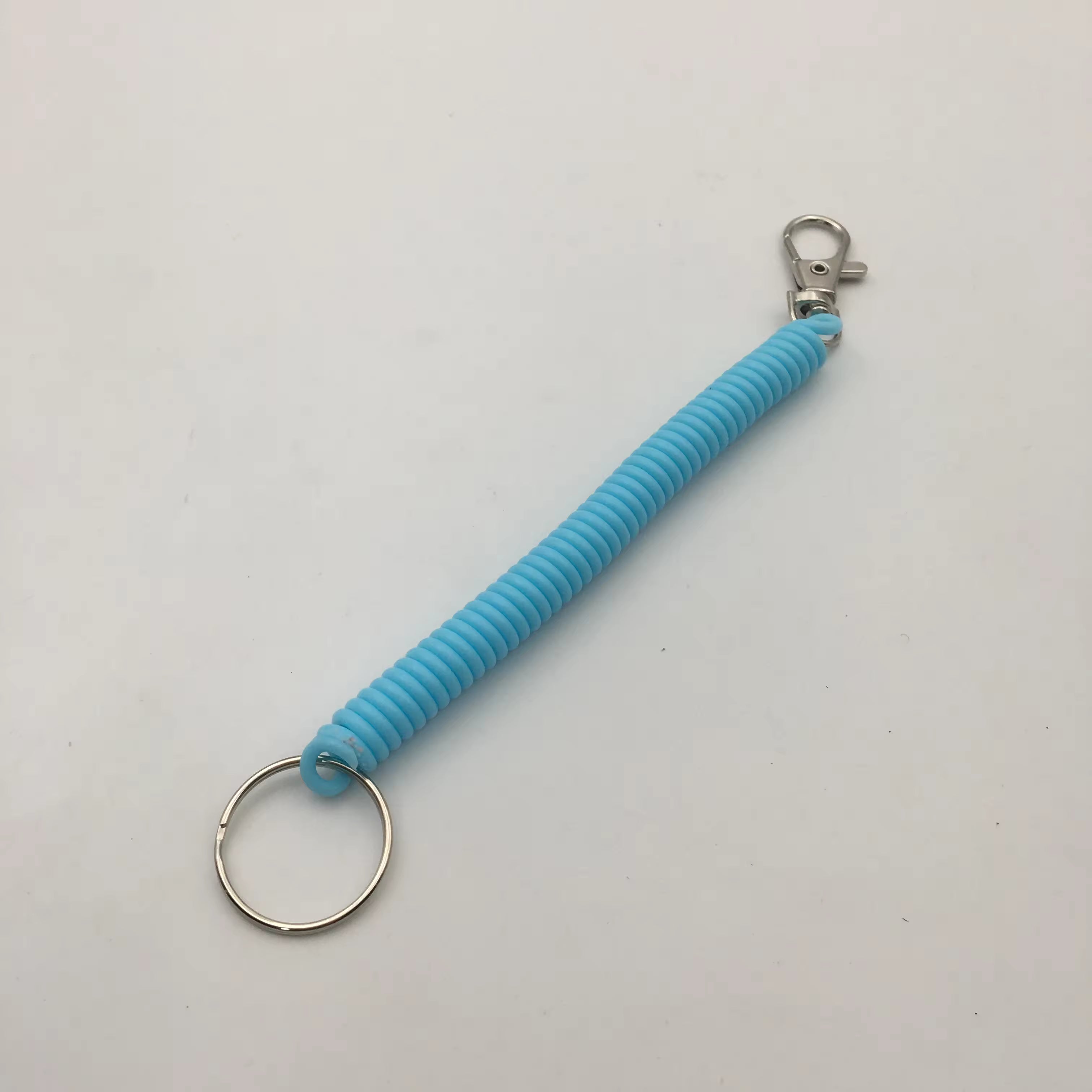 Shuokecrafts Latest Design EVA Plastic Retractable Anti-Loss Telephone Rope Spring Cord Snap Hook Keychain with 25mm Round Keyring