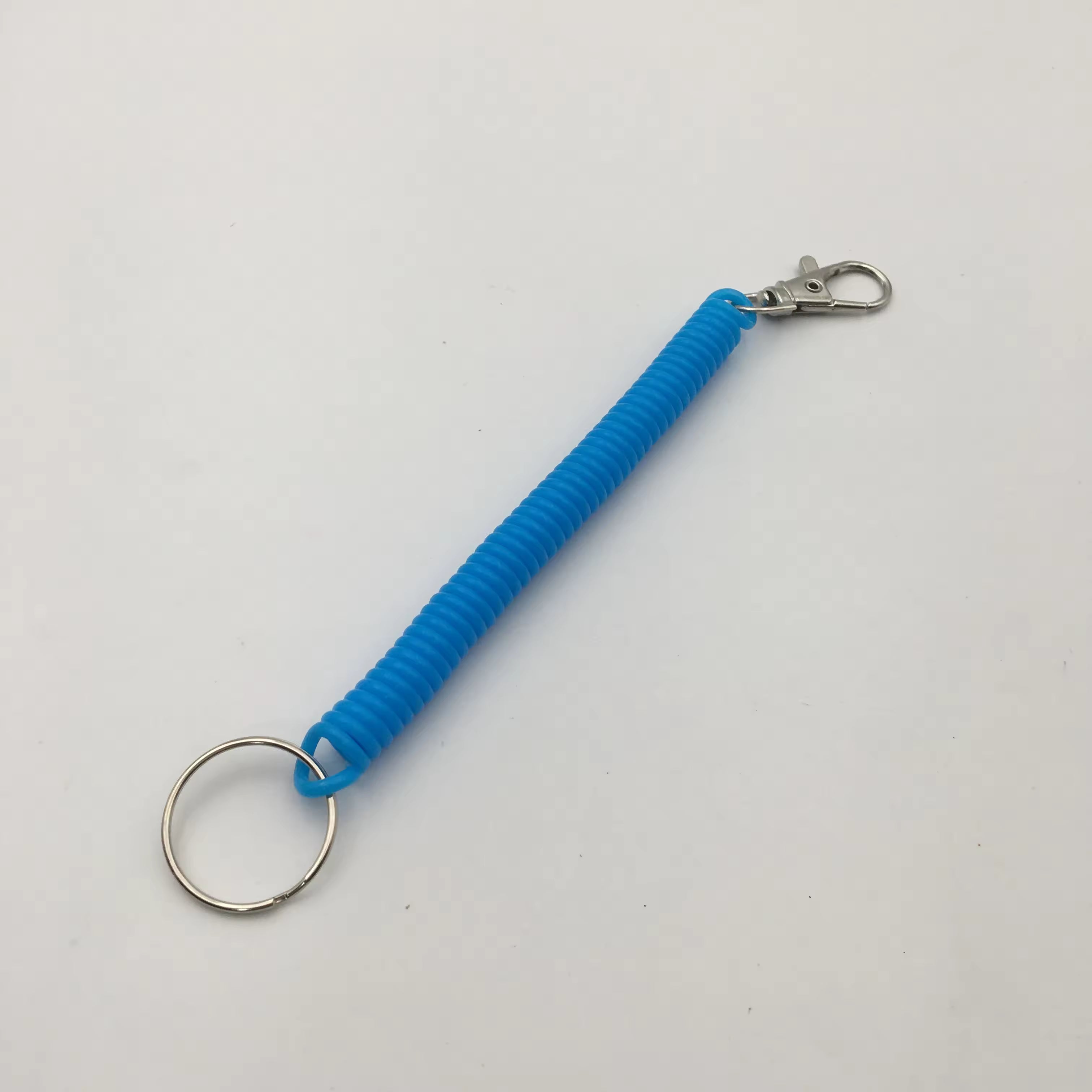 Shuokecrafts Latest Design EVA Plastic Retractable Anti-Loss Telephone Rope Spring Cord Snap Hook Keychain with 25mm Round Keyring