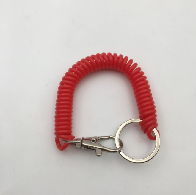 Shuokecrafts Latest Design EVA Plastic Retractable Anti-Loss Telephone Rope Spring Cord Snap Hook Keychain with 25mm Flat Keyring