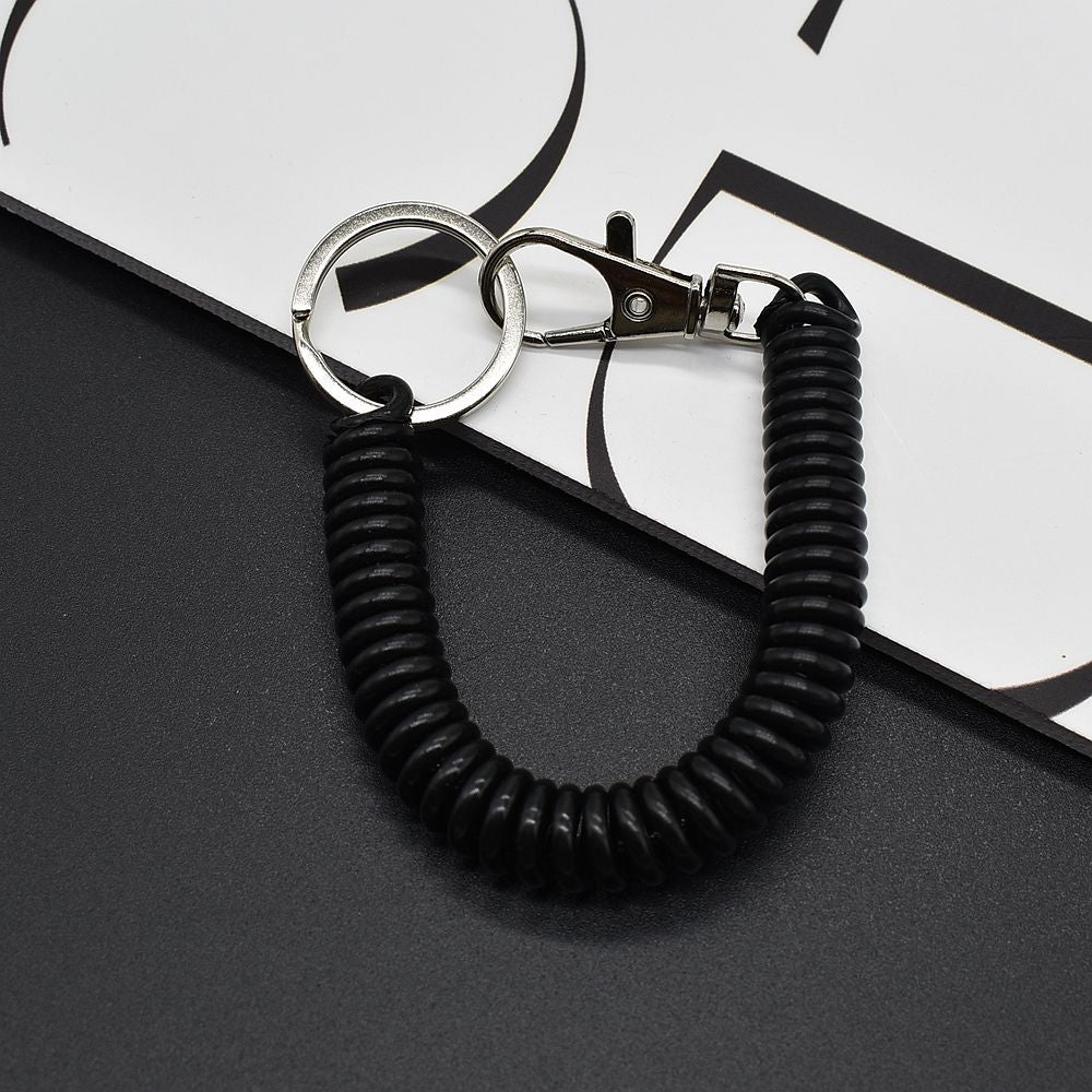 Shuokecrafts Latest Design EVA Plastic Retractable Anti-Loss Telephone Rope Spring Cord Snap Hook Keychain with 25mm Flat Keyring