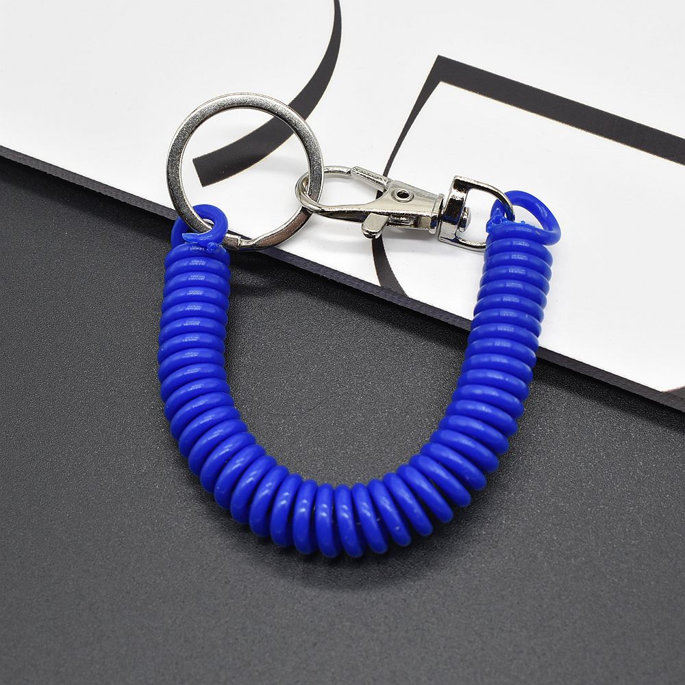 Shuokecrafts Latest Design EVA Plastic Retractable Anti-Loss Telephone Rope Spring Cord Snap Hook Keychain with 25mm Flat Keyring