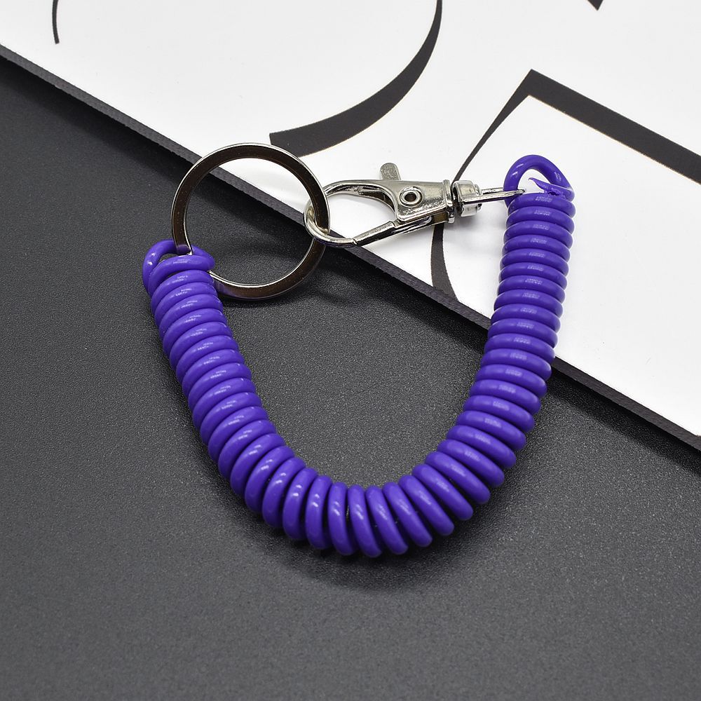 Shuokecrafts Latest Design EVA Plastic Retractable Anti-Loss Telephone Rope Spring Cord Snap Hook Keychain with 25mm Flat Keyring