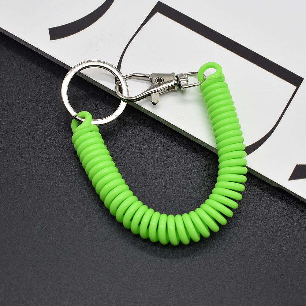 Shuokecrafts Latest Design EVA Plastic Retractable Anti-Loss Telephone Rope Spring Cord Snap Hook Keychain with 25mm Flat Keyring
