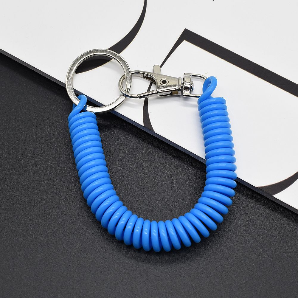 Shuokecrafts Latest Design EVA Plastic Retractable Anti-Loss Telephone Rope Spring Cord Snap Hook Keychain with 25mm Flat Keyring