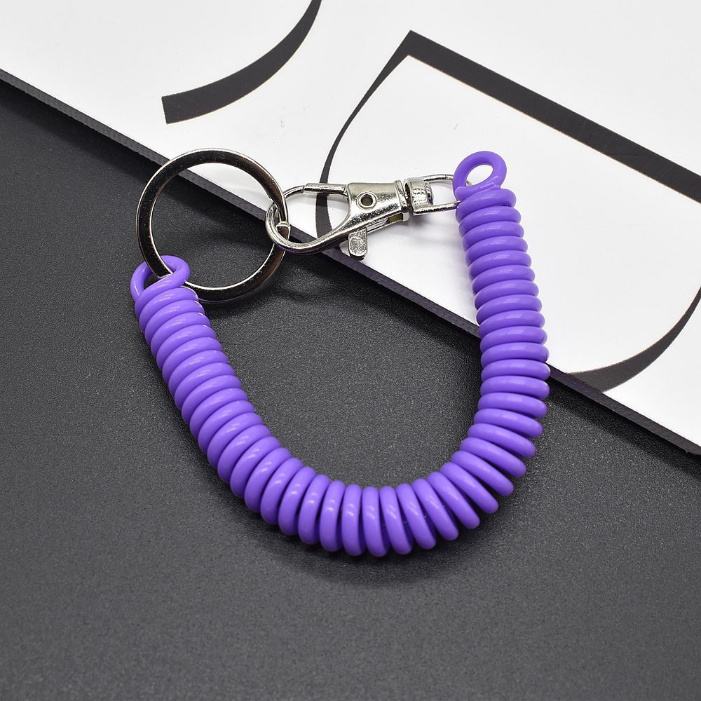 Shuokecrafts Latest Design EVA Plastic Retractable Anti-Loss Telephone Rope Spring Cord Snap Hook Keychain with 25mm Flat Keyring