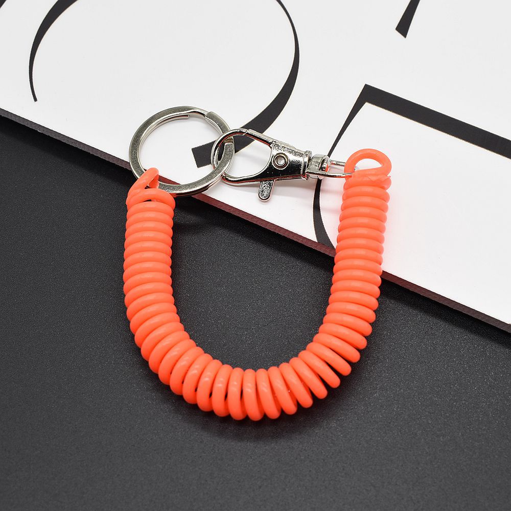 Shuokecrafts Latest Design EVA Plastic Retractable Anti-Loss Telephone Rope Spring Cord Snap Hook Keychain with 25mm Flat Keyring