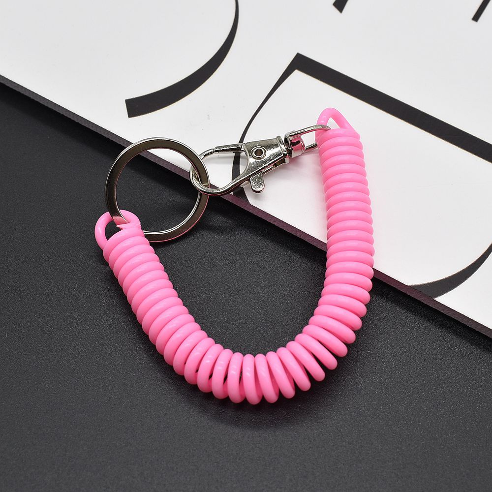 Shuokecrafts Latest Design EVA Plastic Retractable Anti-Loss Telephone Rope Spring Cord Snap Hook Keychain with 25mm Flat Keyring