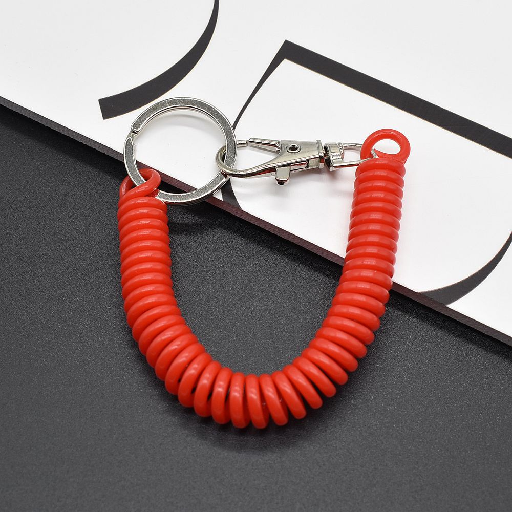 Shuokecrafts Latest Design EVA Plastic Retractable Anti-Loss Telephone Rope Spring Cord Snap Hook Keychain with 25mm Flat Keyring