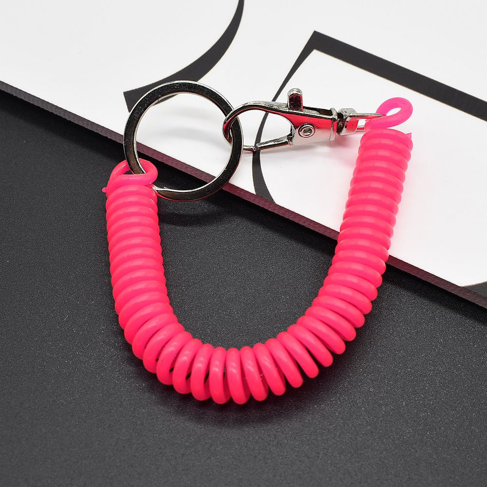 Shuokecrafts Latest Design EVA Plastic Retractable Anti-Loss Telephone Rope Spring Cord Snap Hook Keychain with 25mm Flat Keyring