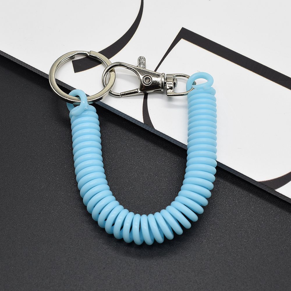 Shuokecrafts Latest Design EVA Plastic Retractable Anti-Loss Telephone Rope Spring Cord Snap Hook Keychain with 25mm Flat Keyring