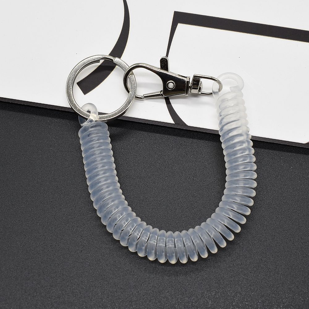Shuokecrafts Latest Design EVA Plastic Retractable Anti-Loss Telephone Rope Spring Cord Snap Hook Keychain with 25mm Flat Keyring