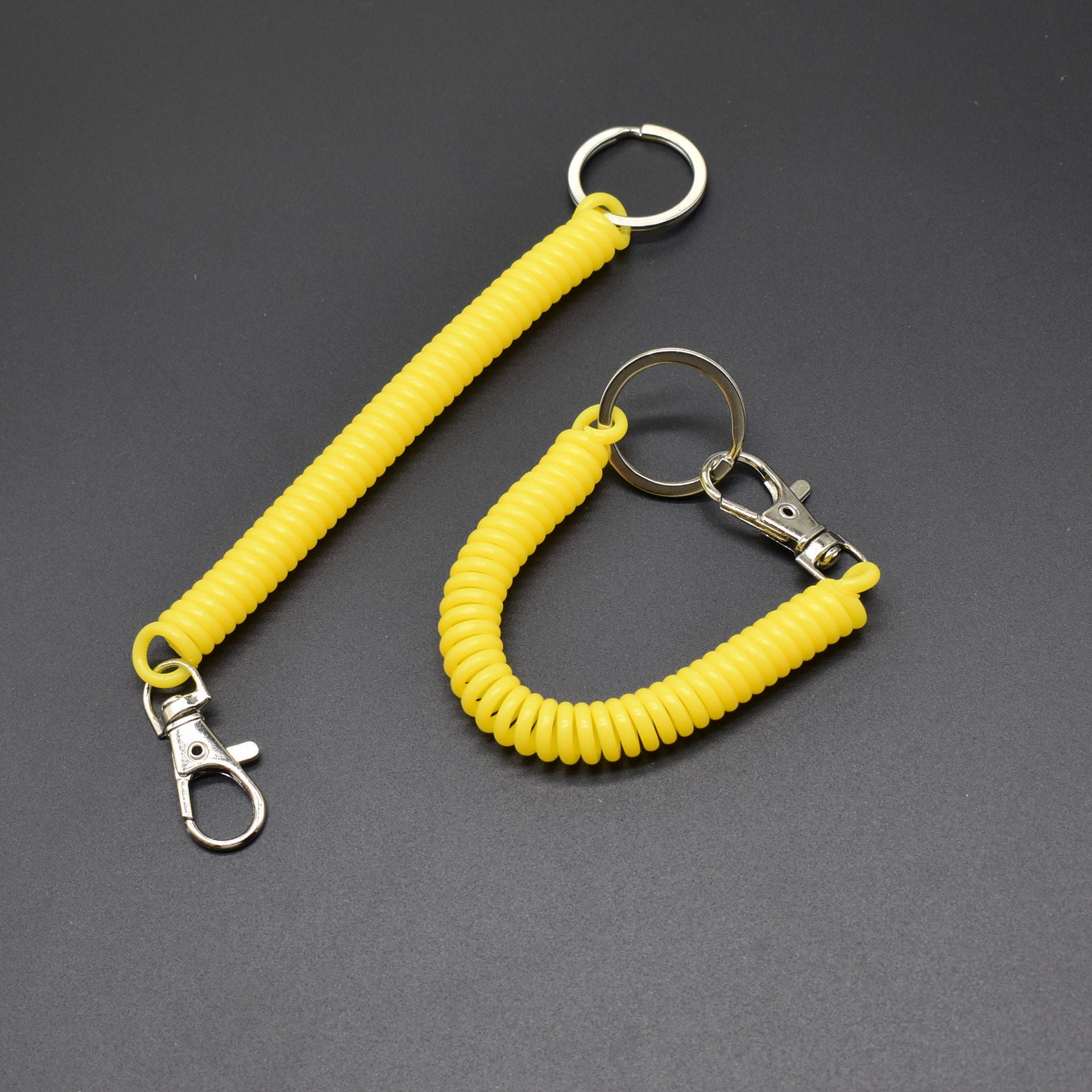 Shuokecrafts Latest Design EVA Plastic Retractable Anti-Loss Telephone Rope Spring Cord Snap Hook Keychain with 25mm Flat Keyring