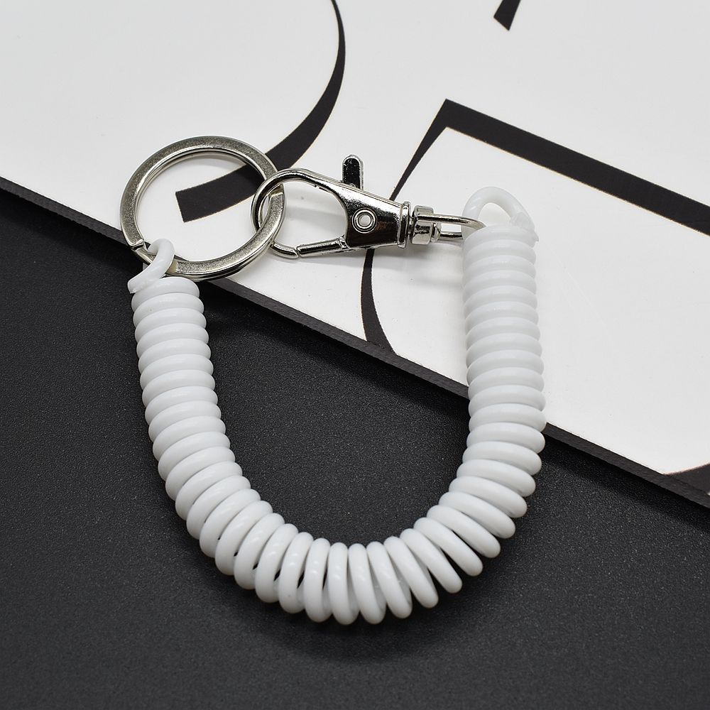 Shuokecrafts Latest Design EVA Plastic Retractable Anti-Loss Telephone Rope Spring Cord Snap Hook Keychain with 25mm Flat Keyring