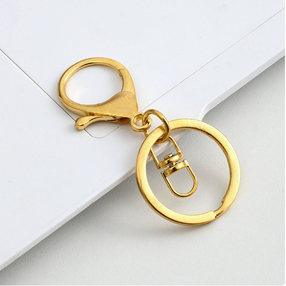 Shuokecrafts 30mm Flat Keyring+ Lobster Clasp + 8 Shape Buckle or With 4-Link Chain